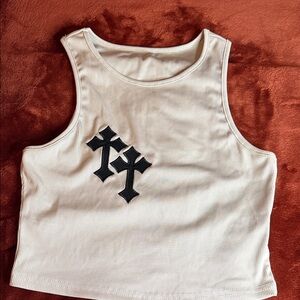 ROMWE Cream Tank Top with Black Crosses